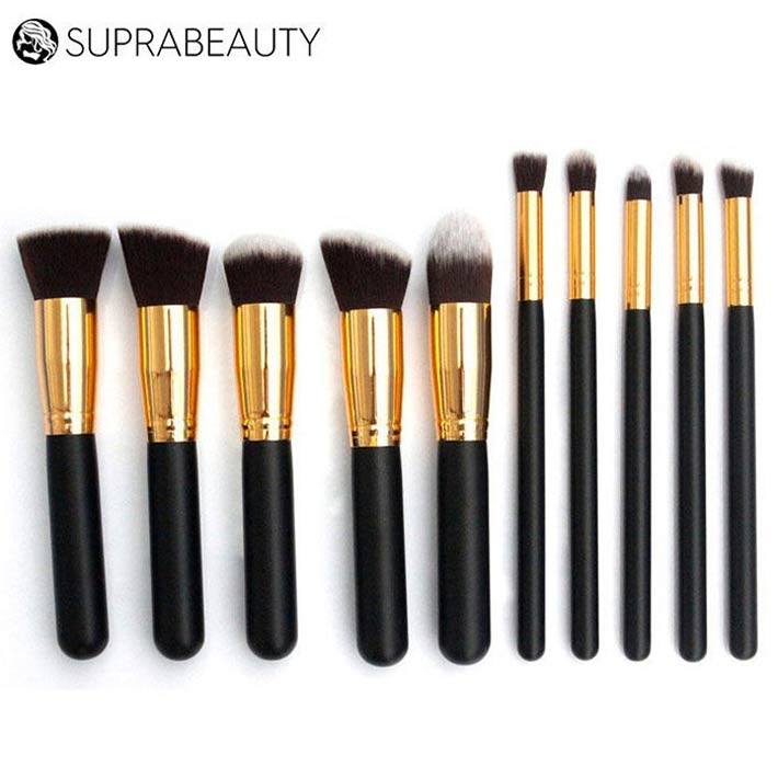 Travel make up brush set Suprabeauty soft synthetic hair wood handle